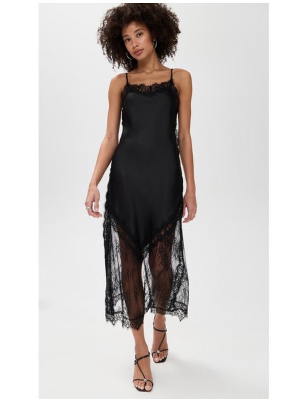 Pixie Market Black Lace-Trim Slip Midi Dress